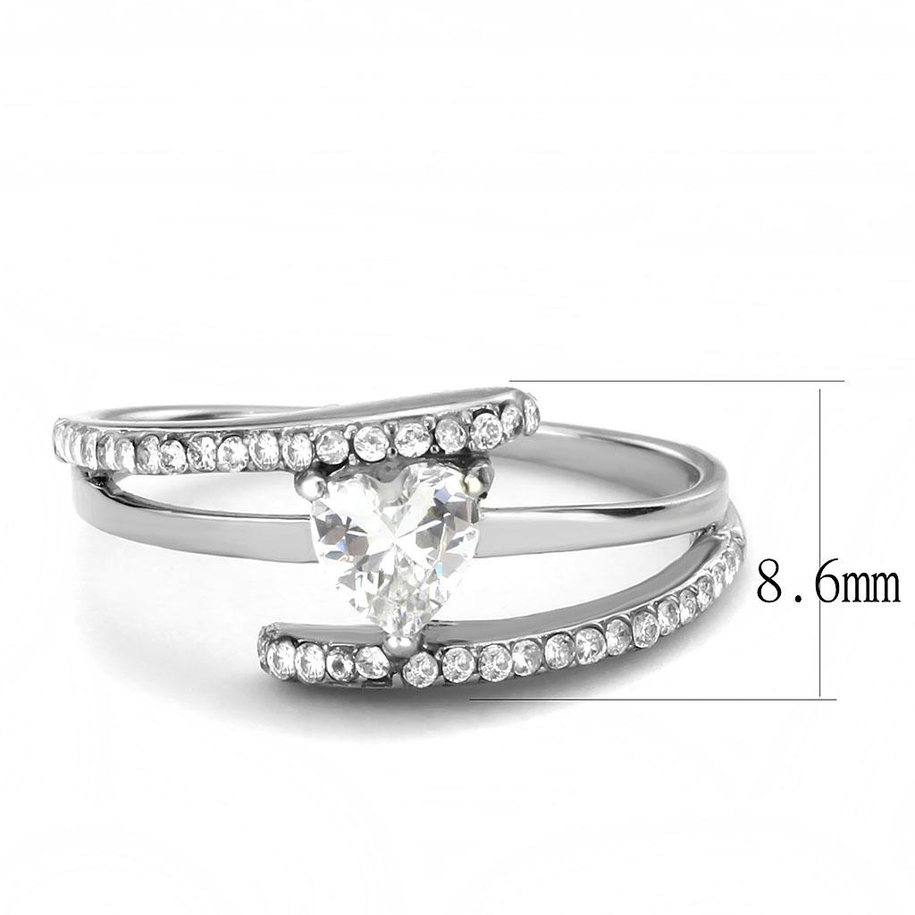 MADA355 - High polished (no plating) Stainless Steel Ring with AAA Grade CZ  in Clear
