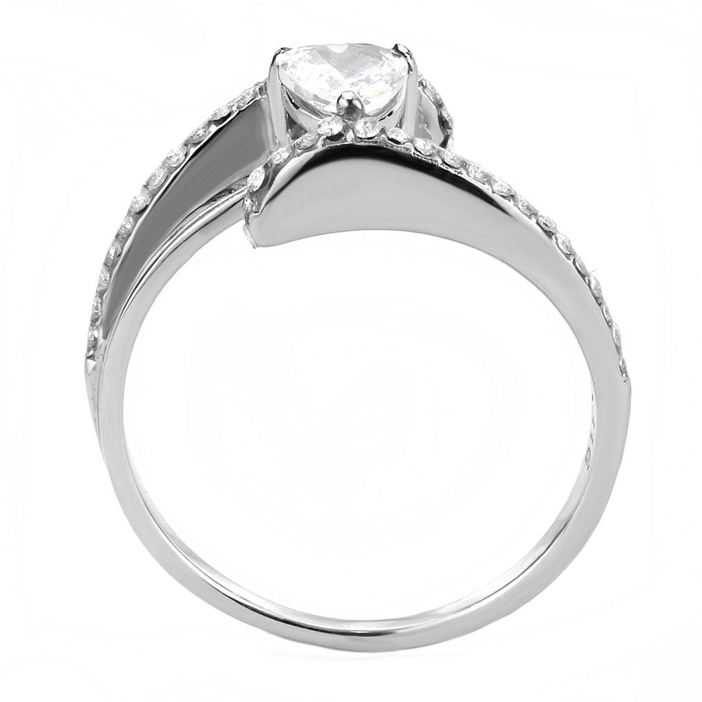 MADA355 - High polished (no plating) Stainless Steel Ring with AAA Grade CZ  in Clear