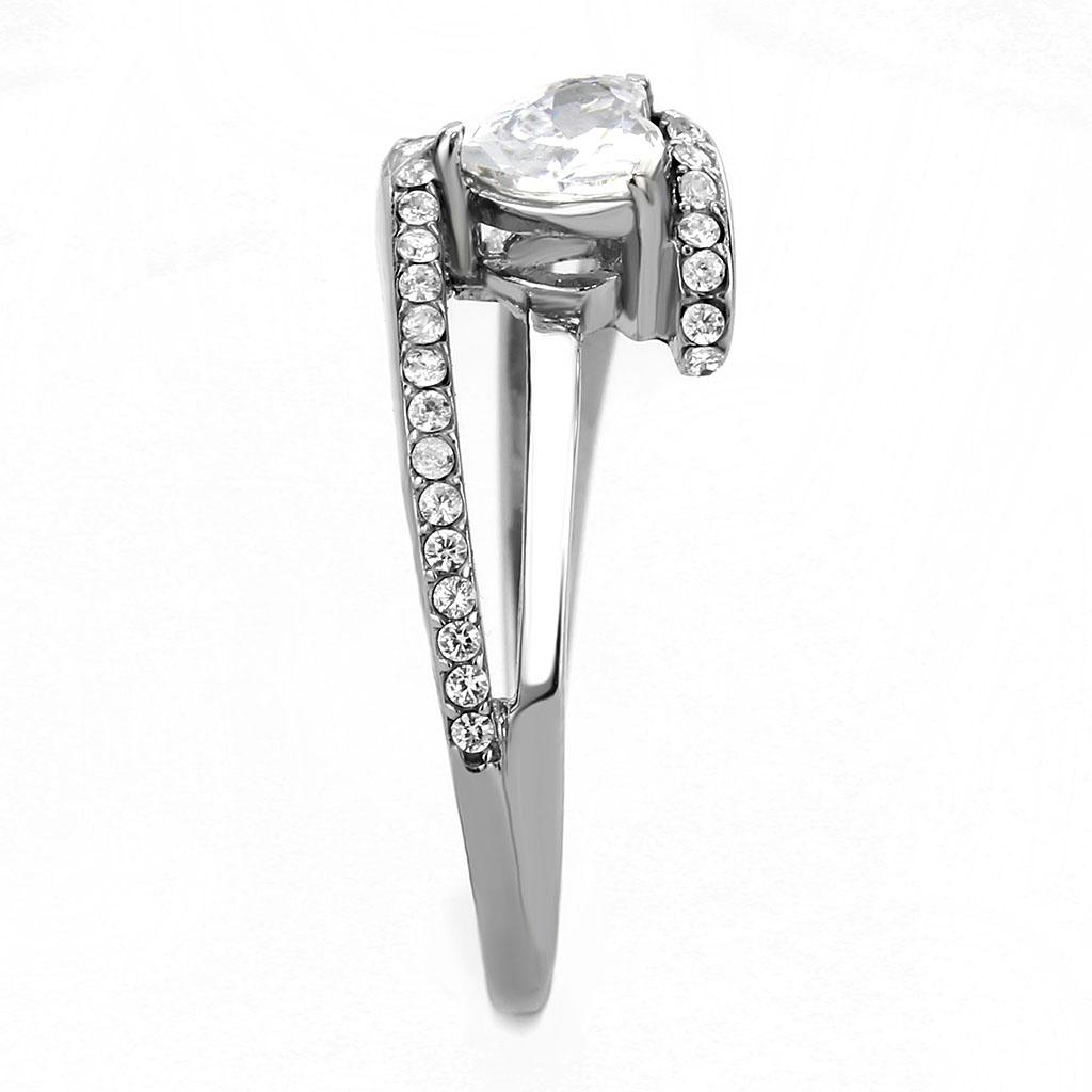 MADA355 - High polished (no plating) Stainless Steel Ring with AAA Grade CZ  in Clear