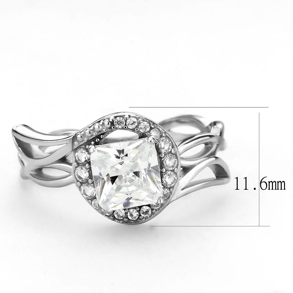 MADA357 - High polished (no plating) Stainless Steel Ring with AAA Grade CZ  in Clear