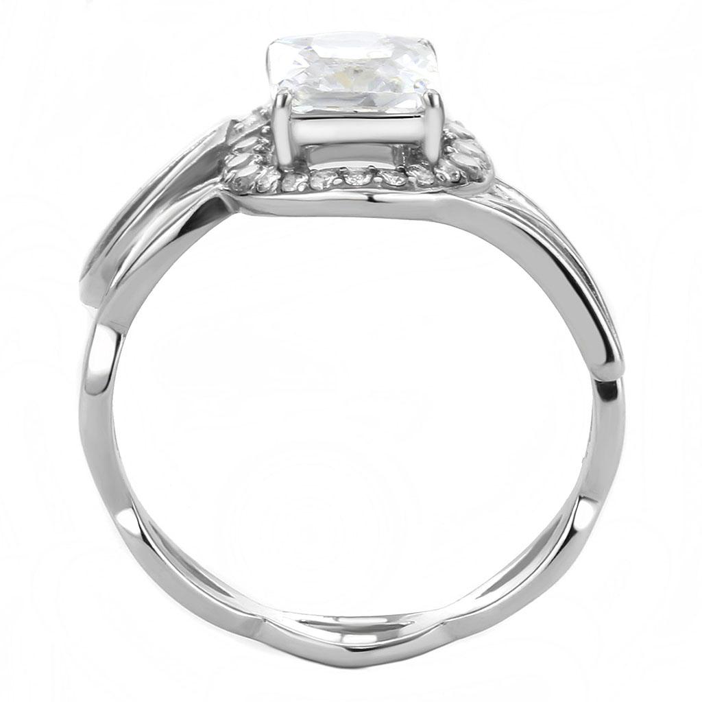 MADA357 - High polished (no plating) Stainless Steel Ring with AAA Grade CZ  in Clear