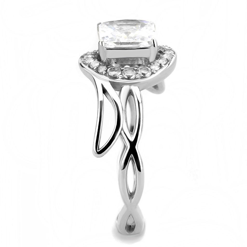 MADA357 - High polished (no plating) Stainless Steel Ring with AAA Grade CZ  in Clear