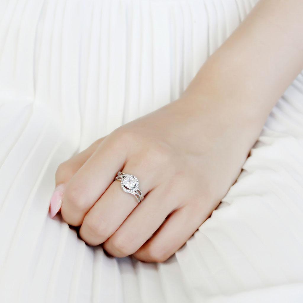 MADA357 - High polished (no plating) Stainless Steel Ring with AAA Grade CZ  in Clear