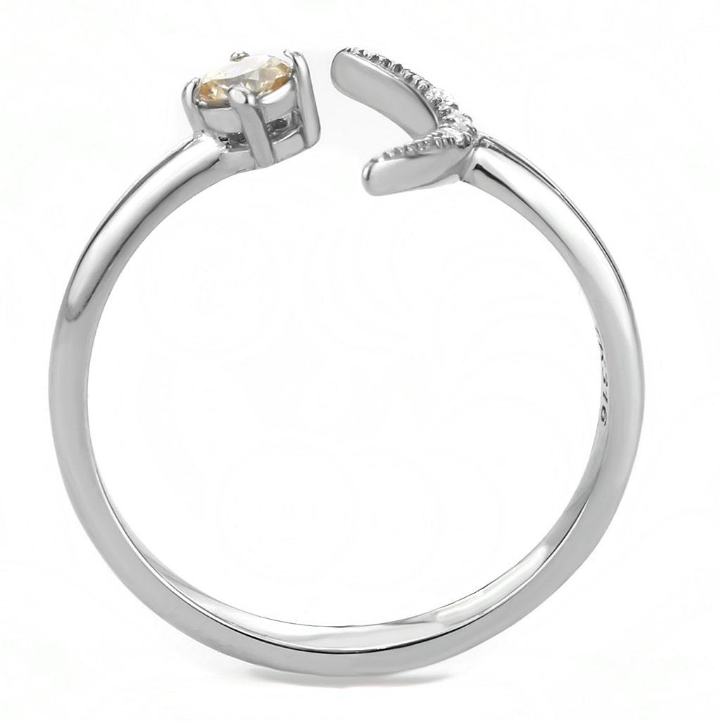 MADA358 - High polished (no plating) Stainless Steel Ring with AAA Grade CZ  in Champagne