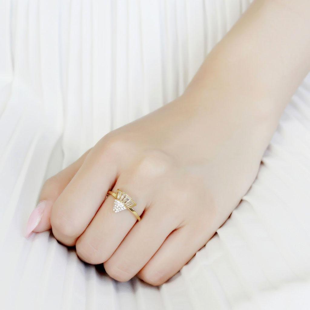 MADA359 - IP Gold(Ion Plating) Stainless Steel Ring with AAA Grade CZ  in Clear