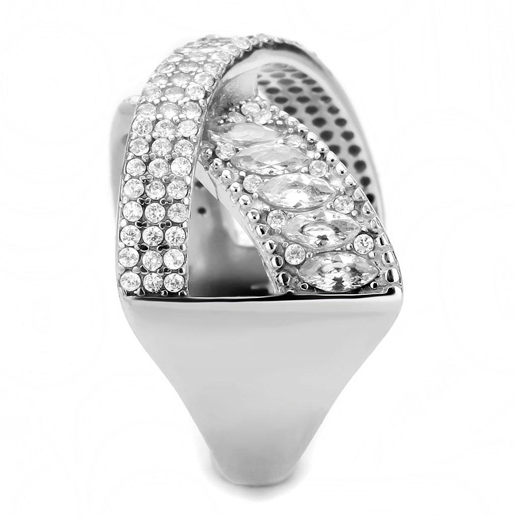 MADA361 - High polished (no plating) Stainless Steel Ring with AAA Grade CZ  in Clear