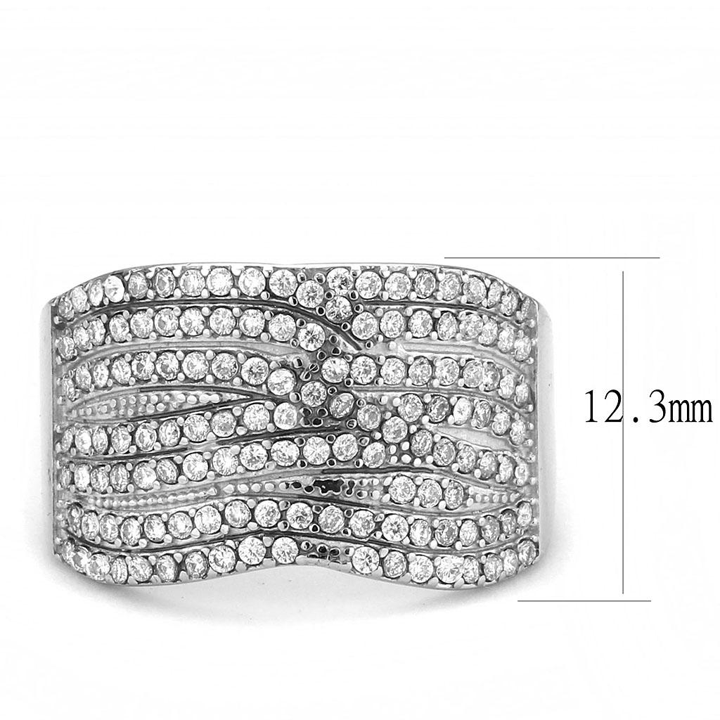 MADA362 - High polished (no plating) Stainless Steel Ring with AAA Grade CZ  in Clear