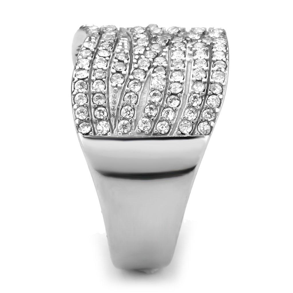 MADA362 - High polished (no plating) Stainless Steel Ring with AAA Grade CZ  in Clear