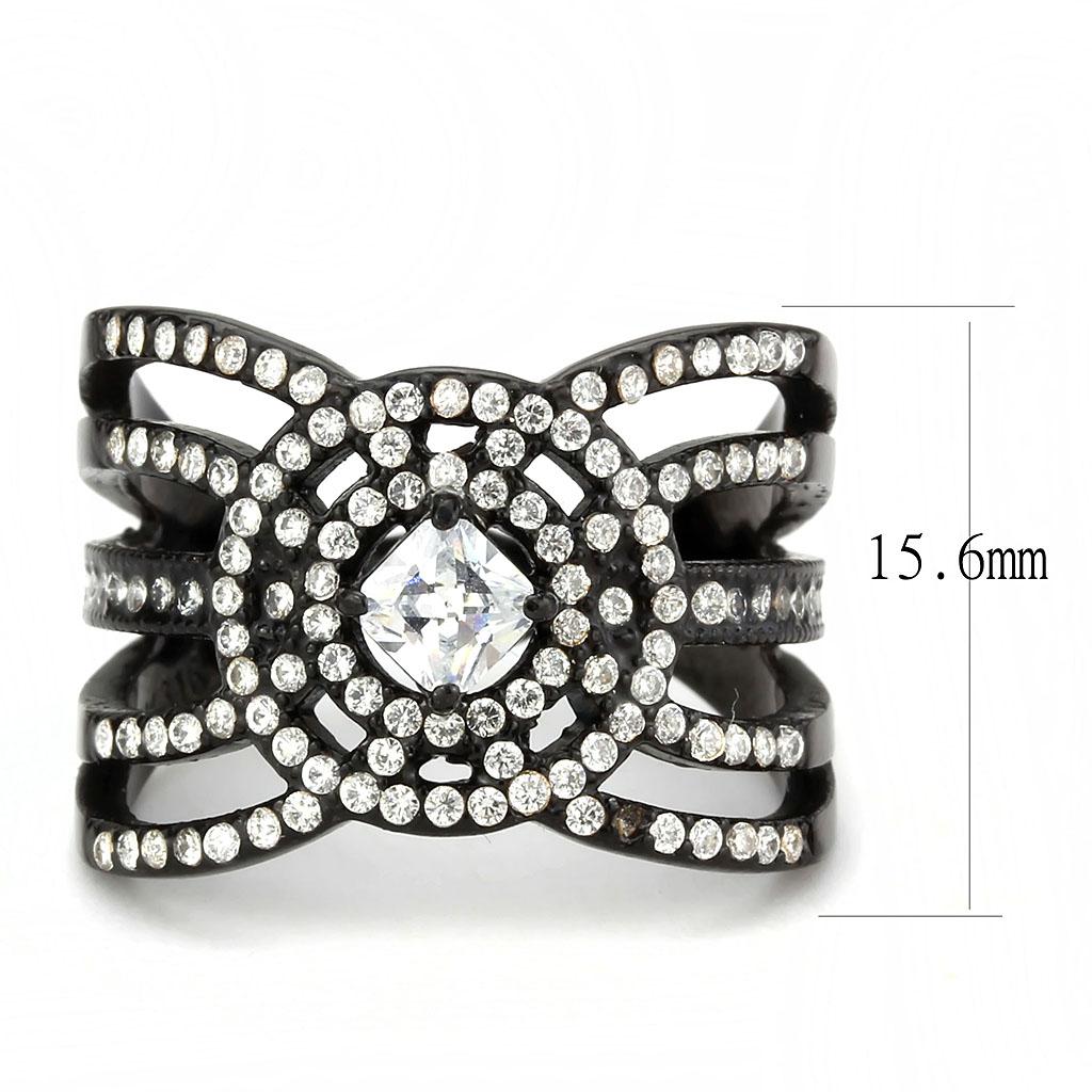 MADA363 - IP Black(Ion Plating) Stainless Steel Ring with AAA Grade CZ  in Clear