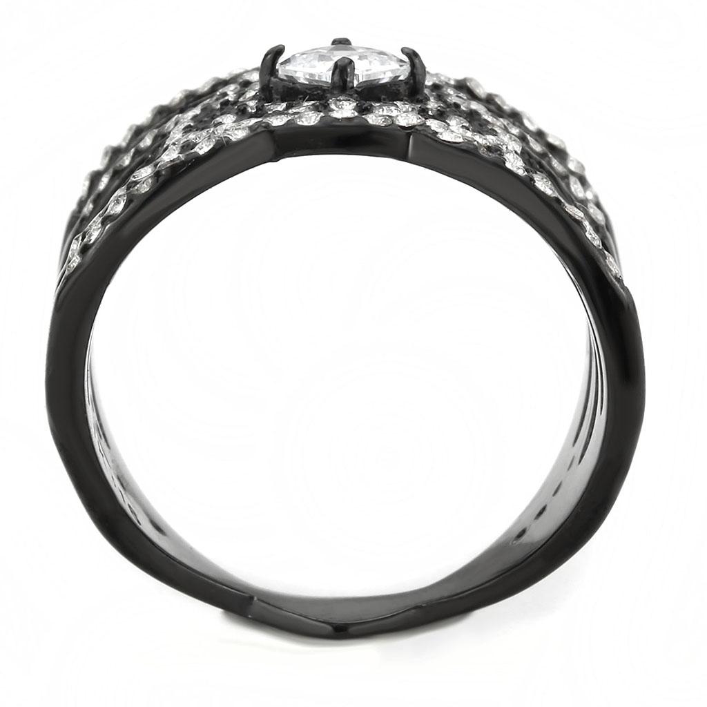 MADA363 - IP Black(Ion Plating) Stainless Steel Ring with AAA Grade CZ  in Clear