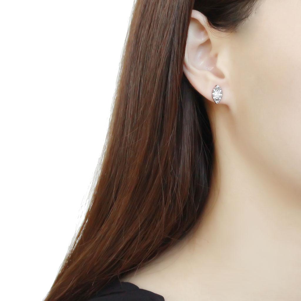 MADA368 - High polished (no plating) Stainless Steel Earrings with AAA Grade CZ  in Clear