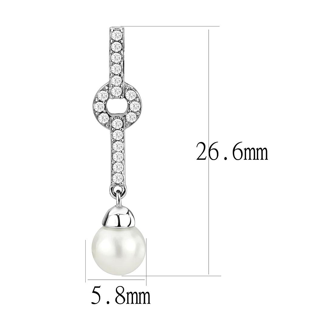 MADA370 - High polished (no plating) Stainless Steel Earrings with Synthetic Pearl in White