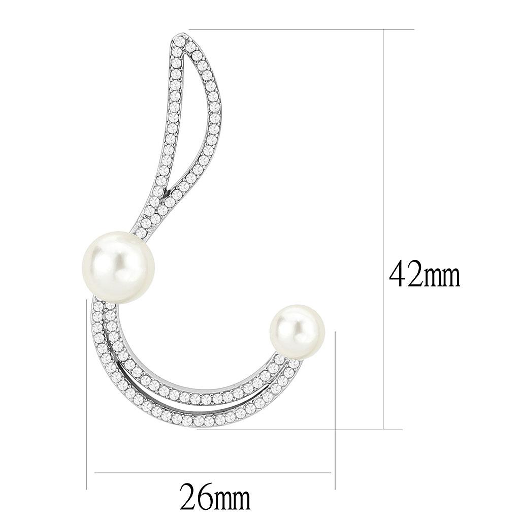 MADA375 - High polished (no plating) Stainless Steel Earrings with Synthetic Pearl in White