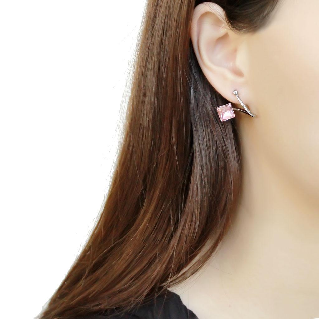 MADA377 - High polished (no plating) Stainless Steel Earrings with Top Grade Crystal  in Light Rose