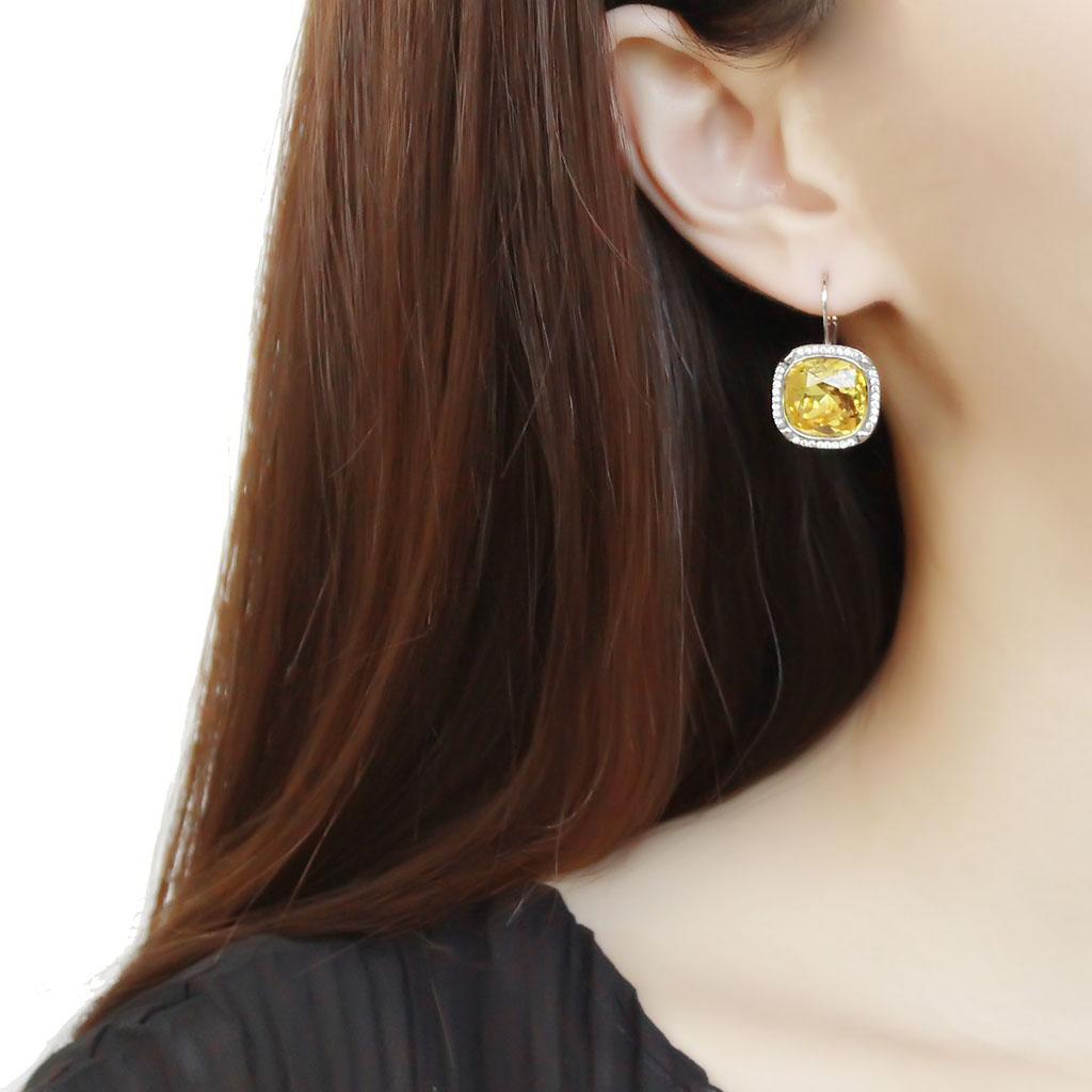 MADA379 - High polished (no plating) Stainless Steel Earrings with Top Grade Crystal  in Topaz