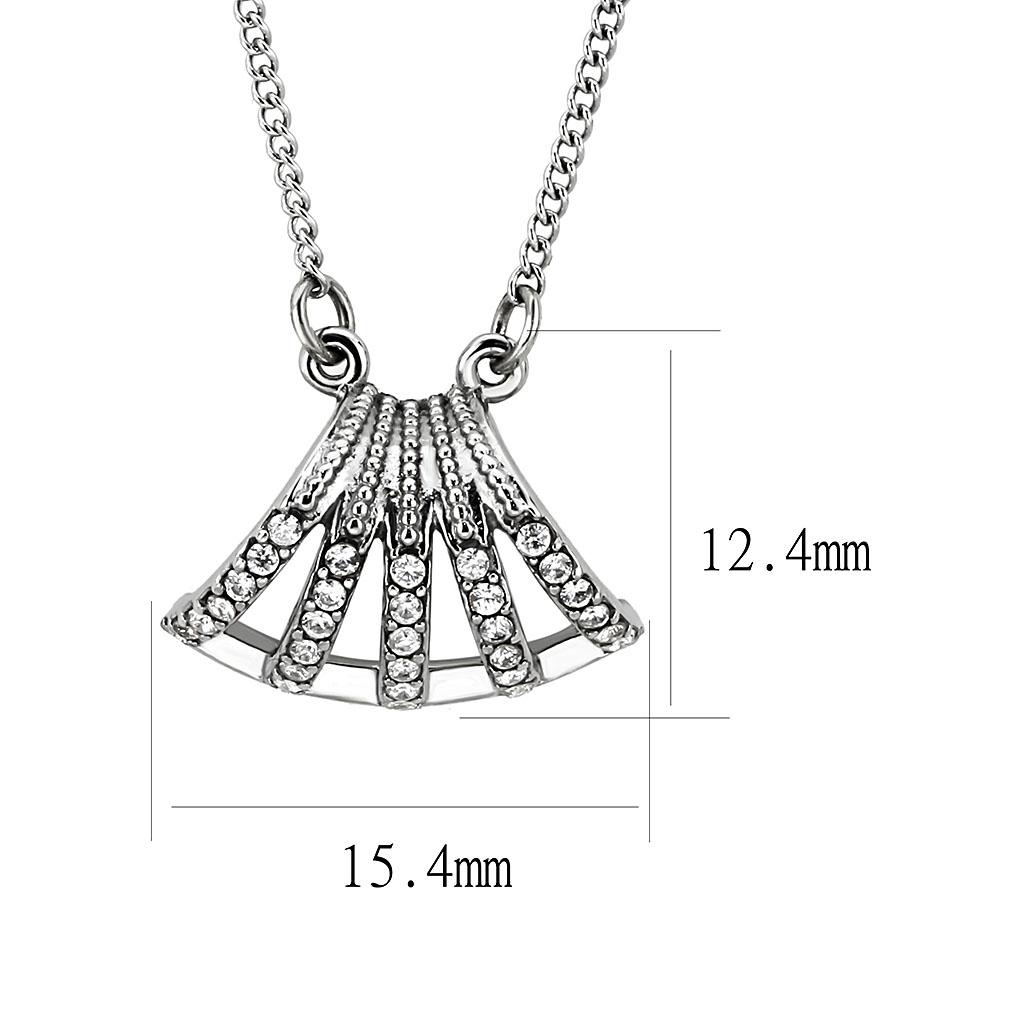 MADA380 - High polished (no plating) Stainless Steel Chain Pendant with AAA Grade CZ  in Clear