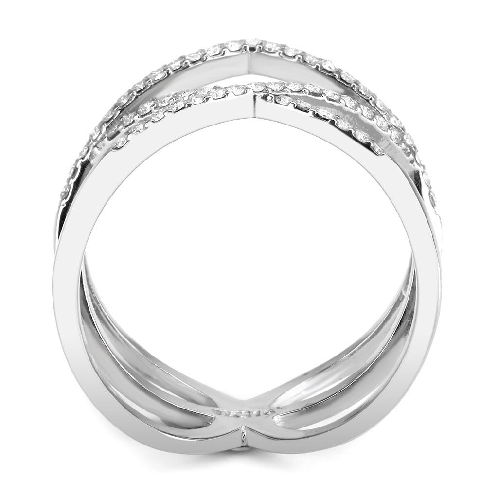 MADA381 - High polished (no plating) Stainless Steel Ring with AAA Grade CZ  in Clear