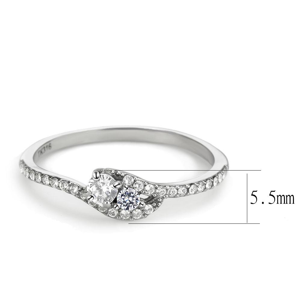 MADA382 - High polished (no plating) Stainless Steel Ring with AAA Grade CZ  in Clear