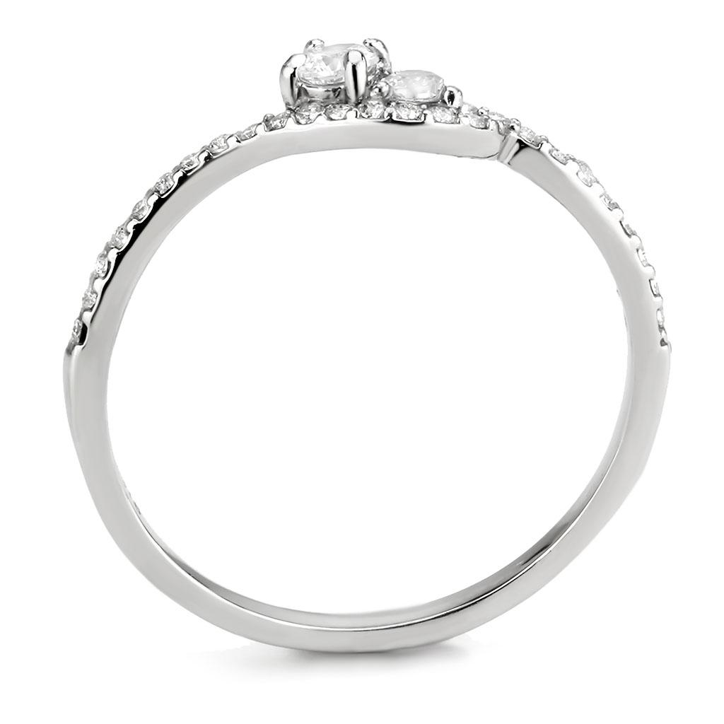 MADA382 - High polished (no plating) Stainless Steel Ring with AAA Grade CZ  in Clear