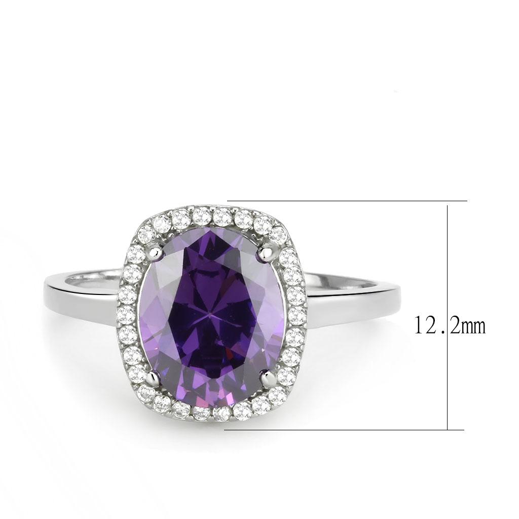 MADA385 - High polished (no plating) Stainless Steel Ring with AAA Grade CZ  in Amethyst