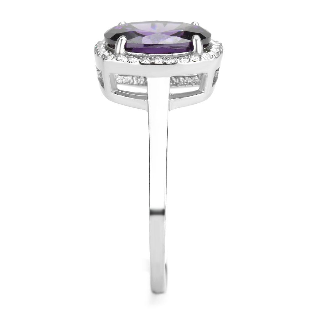 MADA385 - High polished (no plating) Stainless Steel Ring with AAA Grade CZ  in Amethyst