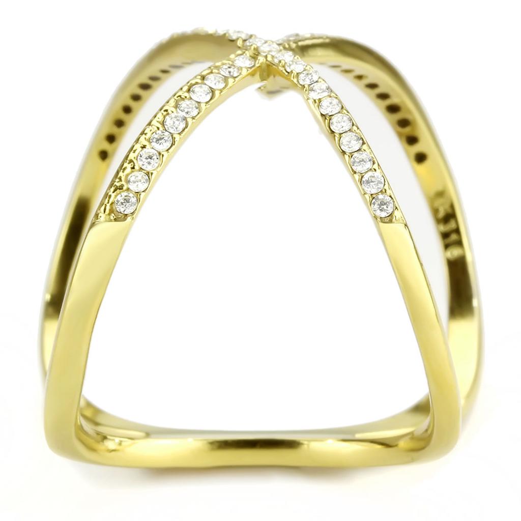 MADA387 - IP Gold(Ion Plating) Stainless Steel Ring with AAA Grade CZ  in Clear