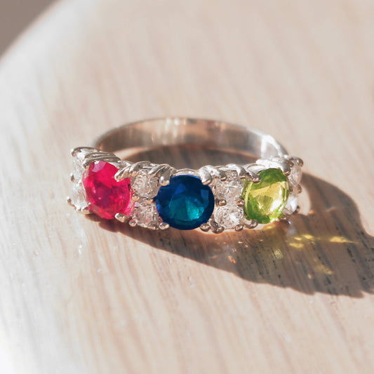 MAFox Cocktail Ring - 925 Sterling Silver, AAA CZ , Multi Color - 40604