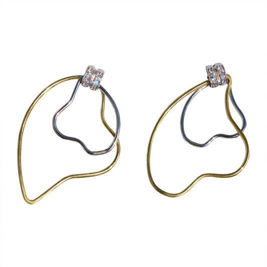 MALOAS1370 - Two Tone 925 Sterling Silver Earrings with AAA Grade CZ  in Clear