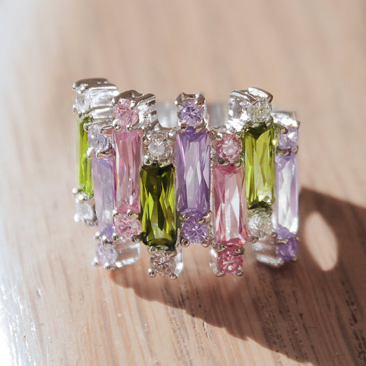MAKora Cocktail Ring - 925 Sterling Silver, AAA CZ , Multi Color - 37611