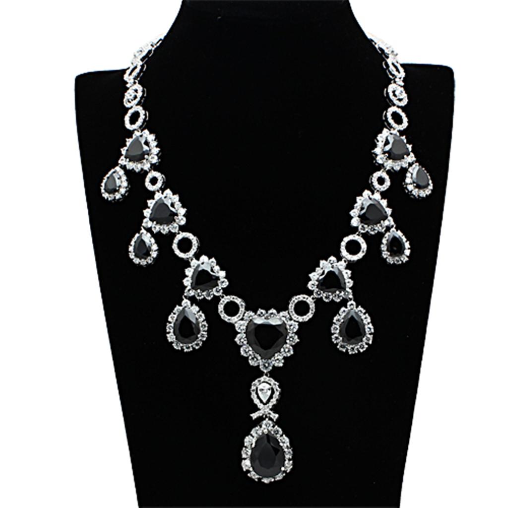 MALO2325 - Rhodium Brass Jewelry Sets with AAA Grade CZ  in Jet