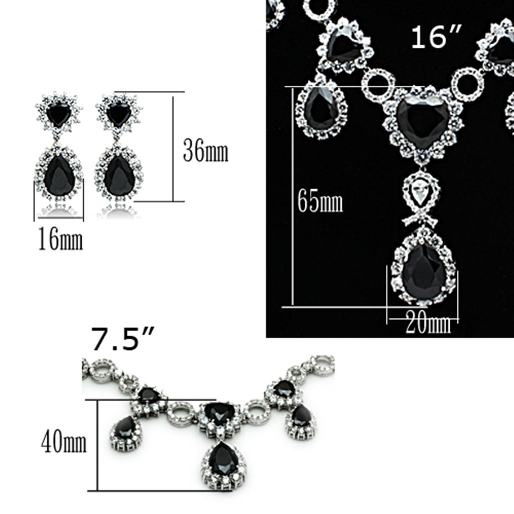MALO2325 - Rhodium Brass Jewelry Sets with AAA Grade CZ  in Jet