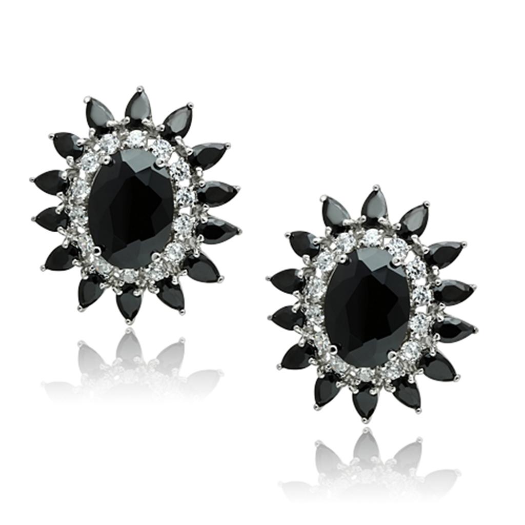 MALO2330 - Rhodium Brass Jewelry Sets with AAA Grade CZ  in Jet