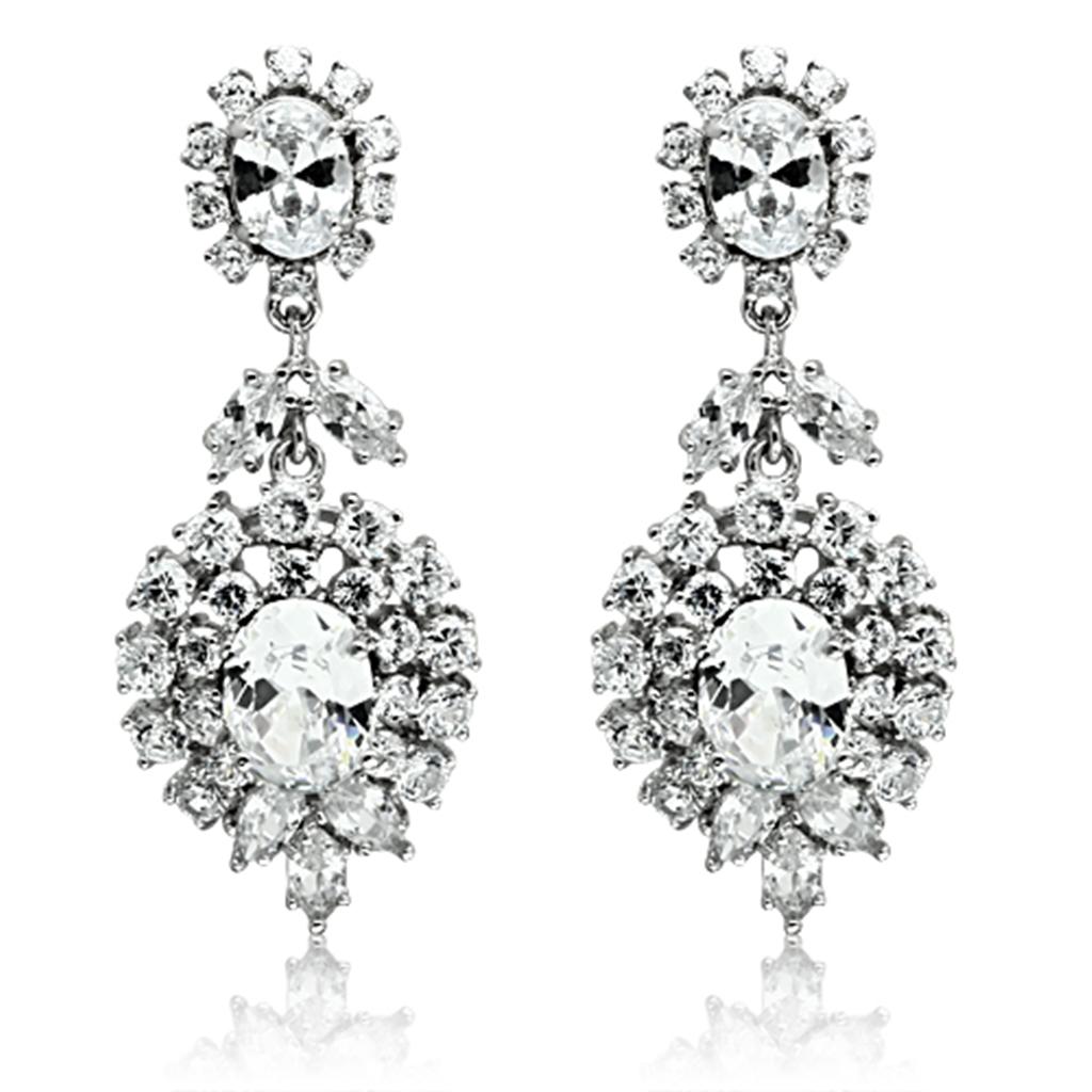 MALO2333 - Rhodium Brass Jewelry Sets with AAA Grade CZ  in Clear