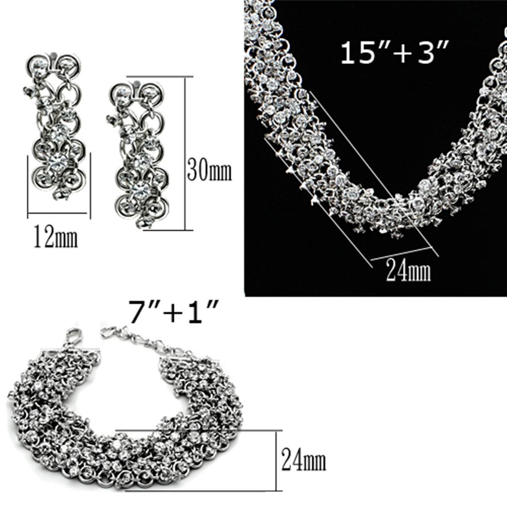 MALO2344 - Rhodium Brass Jewelry Sets with AAA Grade CZ  in Clear