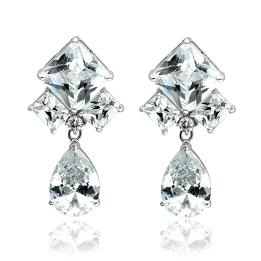 MALO2353 - Rhodium Brass Jewelry Sets with AAA Grade CZ  in Clear