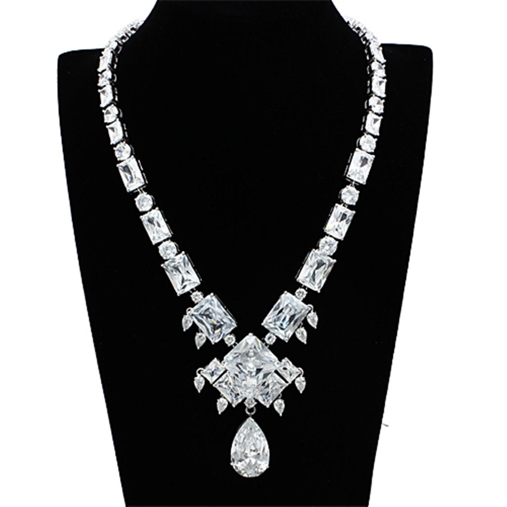 MALO2353 - Rhodium Brass Jewelry Sets with AAA Grade CZ  in Clear