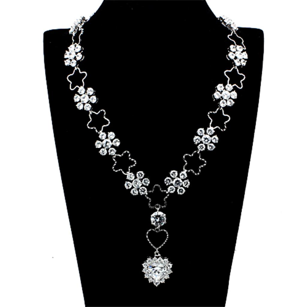 MALO2357 - Rhodium Brass Jewelry Sets with AAA Grade CZ  in Clear