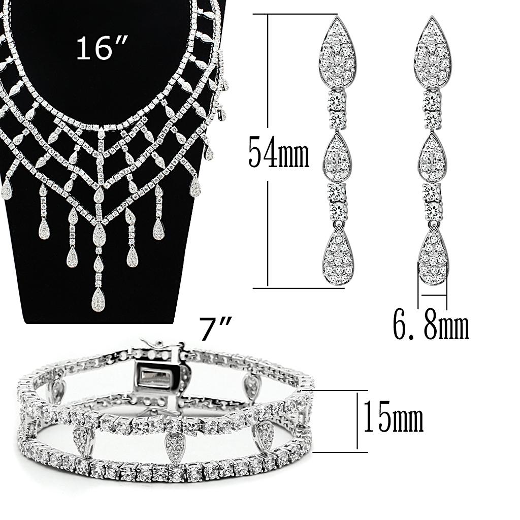 MALO2428 - Rhodium Brass Jewelry Sets with AAA Grade CZ  in Clear