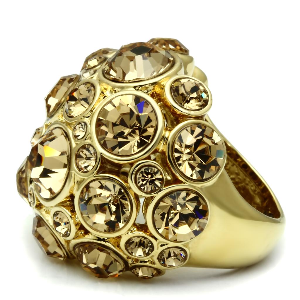 MALO2463 - Gold Brass Ring with Top Grade Crystal  in Light Smoked