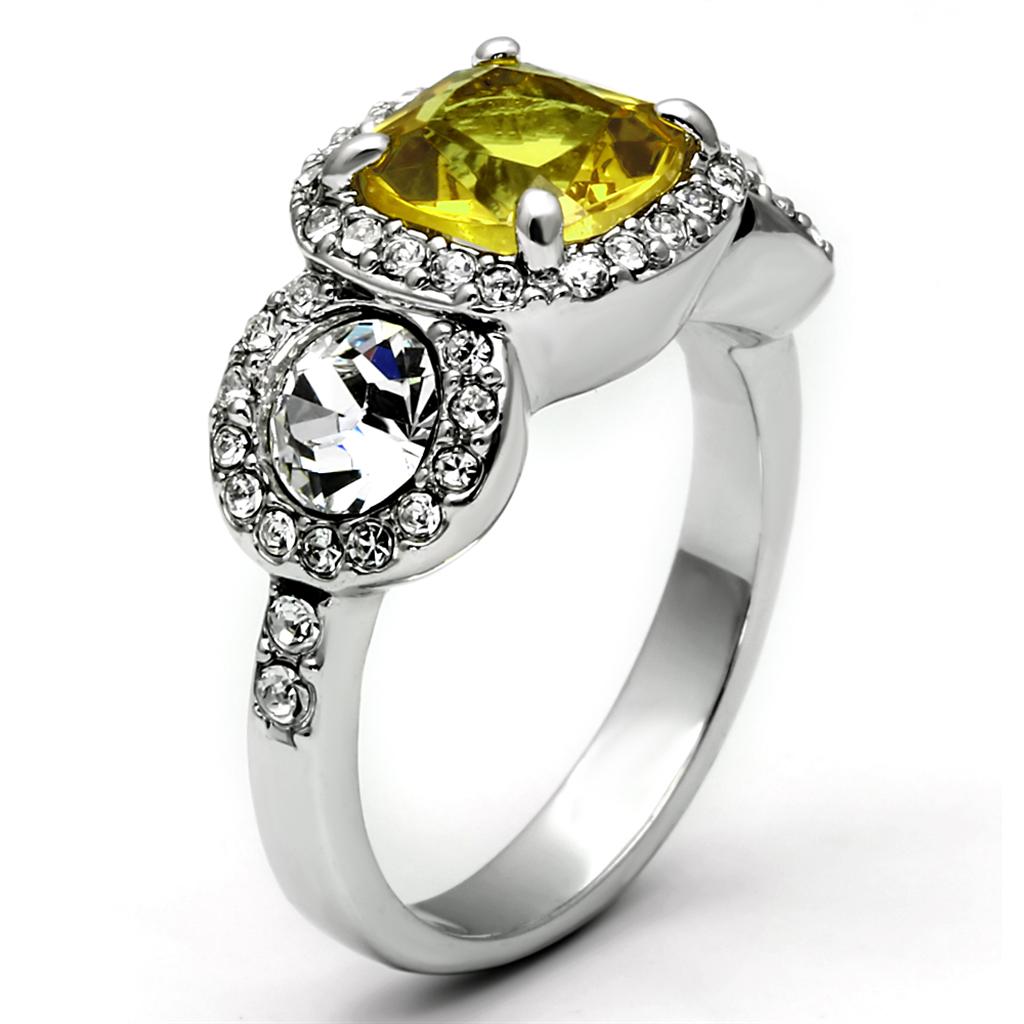 MALO2517 - Rhodium Brass Ring with Synthetic Synthetic Glass in Topaz