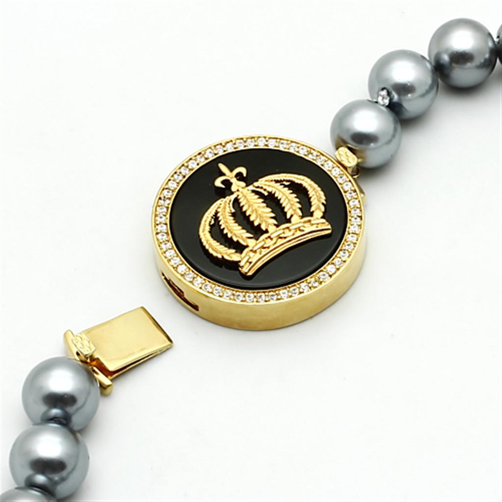 MALO2646 - Gold Brass Necklace with Semi-Precious Onyx in Jet