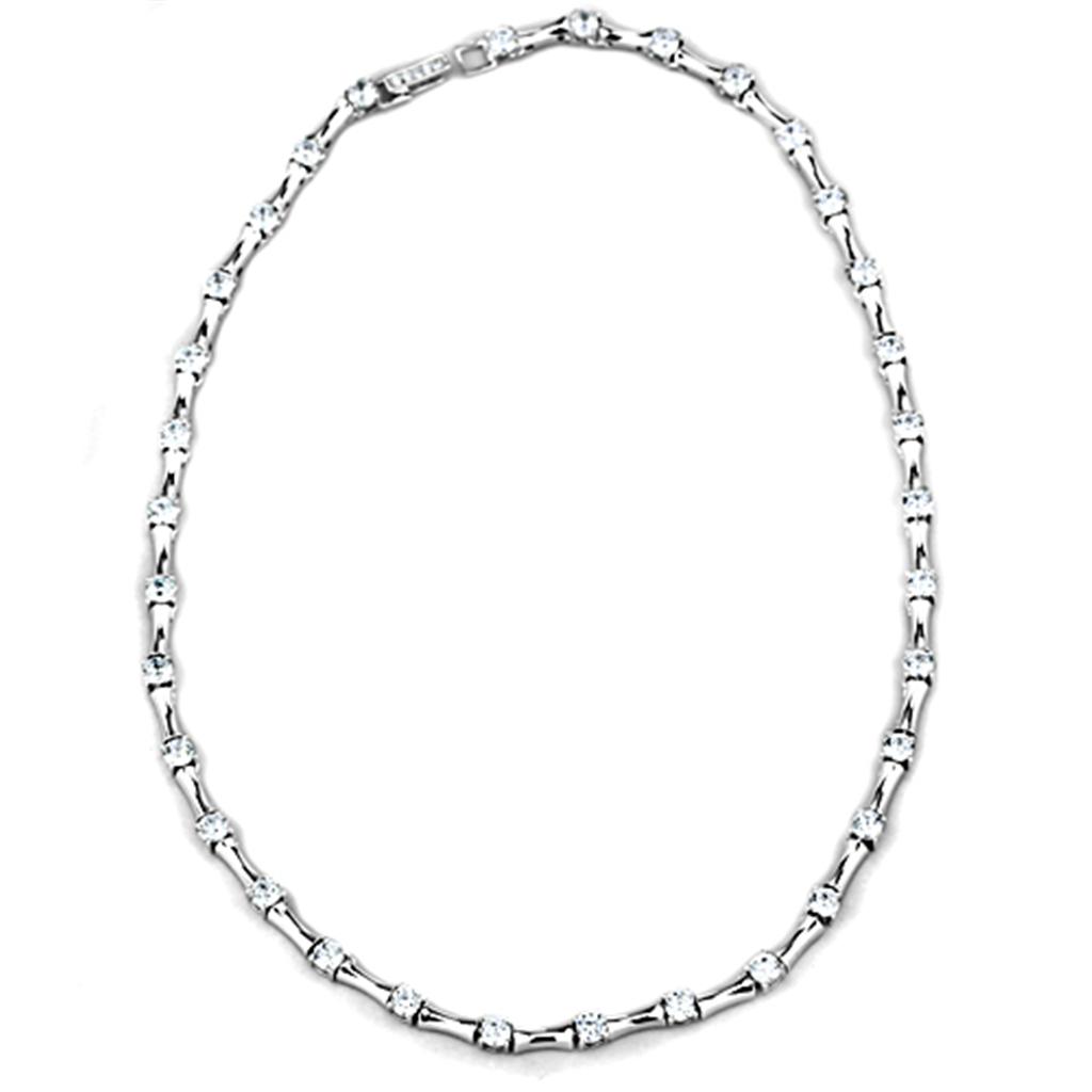 MALO2709 - Rhodium Brass Necklace with AAA Grade CZ  in Clear