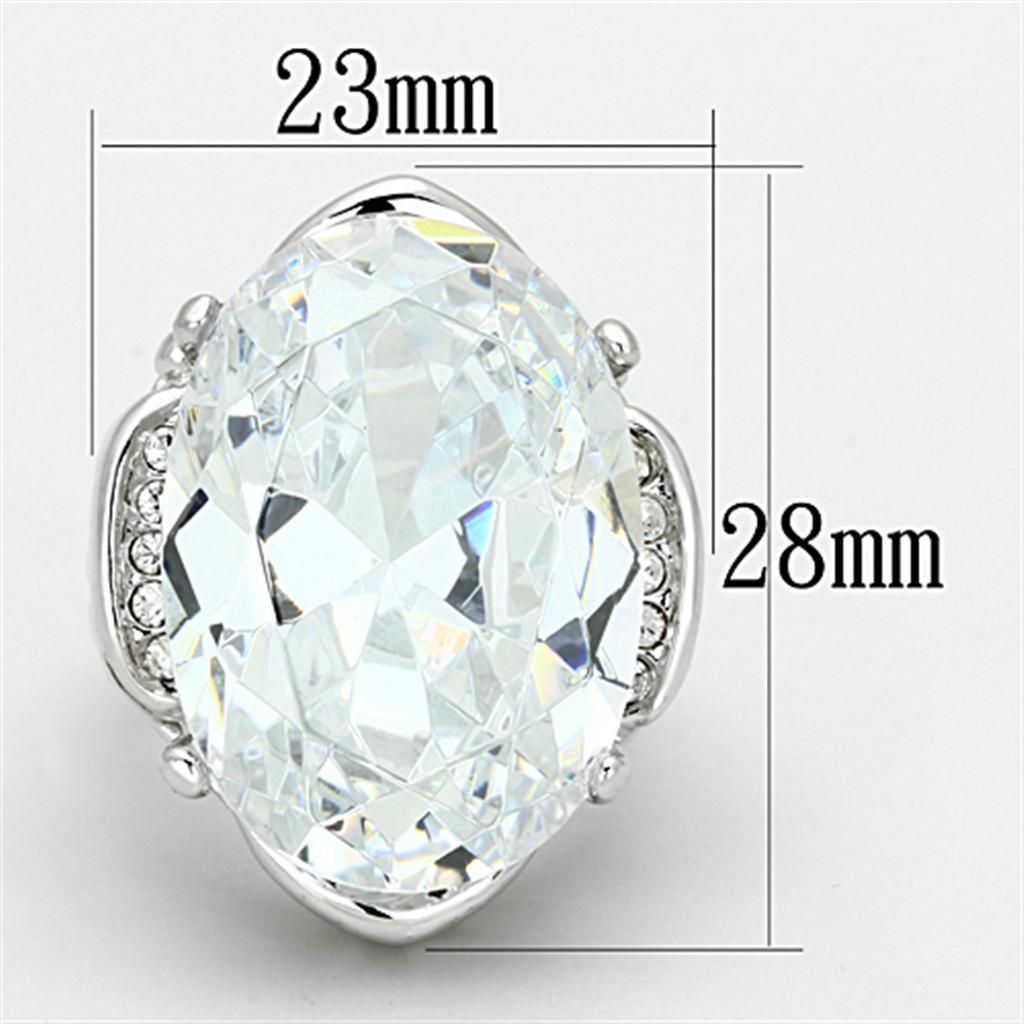 MALO2950 - Rhodium Brass Ring with AAA Grade CZ  in Clear