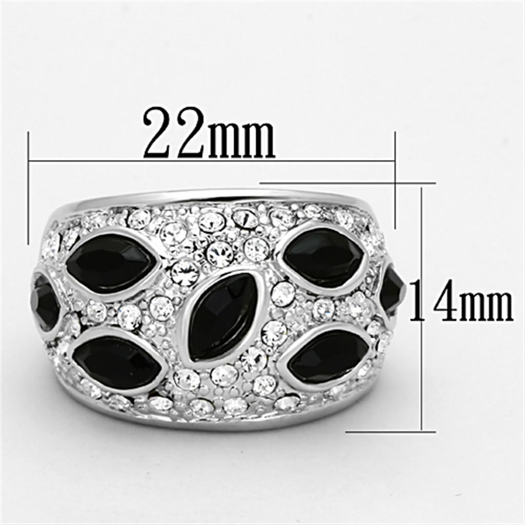 MALO2957 - Rhodium Brass Ring with Synthetic Cat Eye in Jet