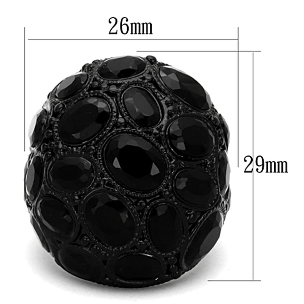 MALO3000 - Ruthenium Brass Ring with Synthetic Synthetic Glass in Jet