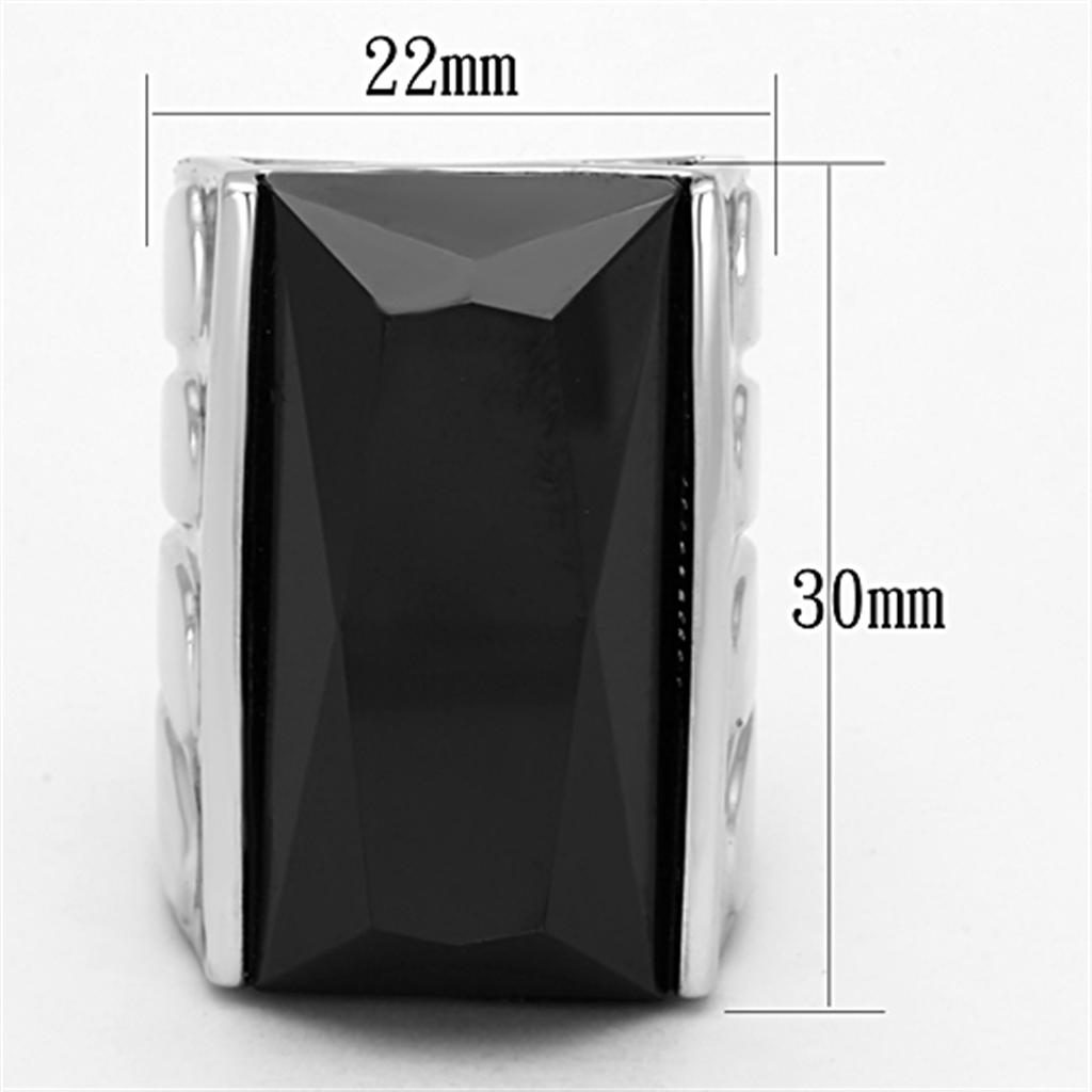 MALO3009 - Rhodium Brass Ring with AAA Grade CZ  in Black Diamond