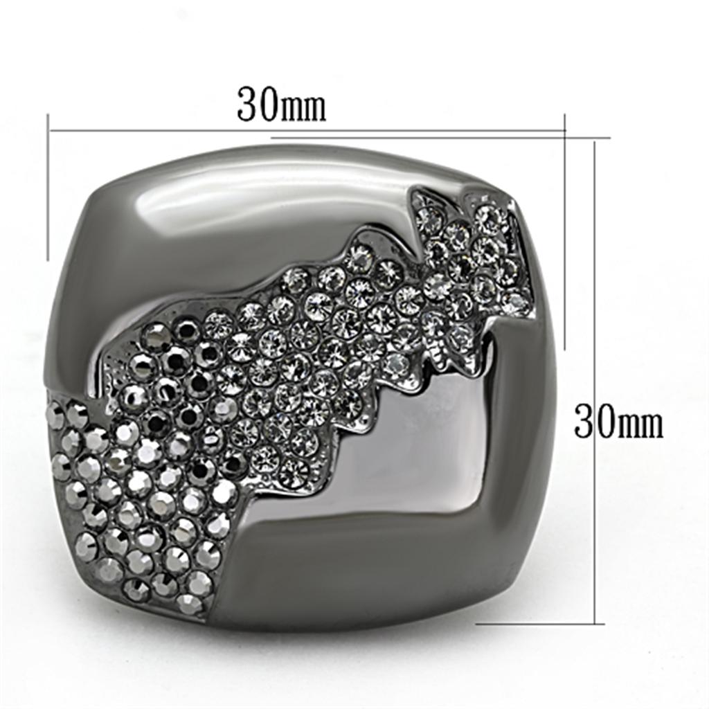 MALO3174 - TIN Cobalt Black Brass Ring with Top Grade Crystal  in Black Diamond