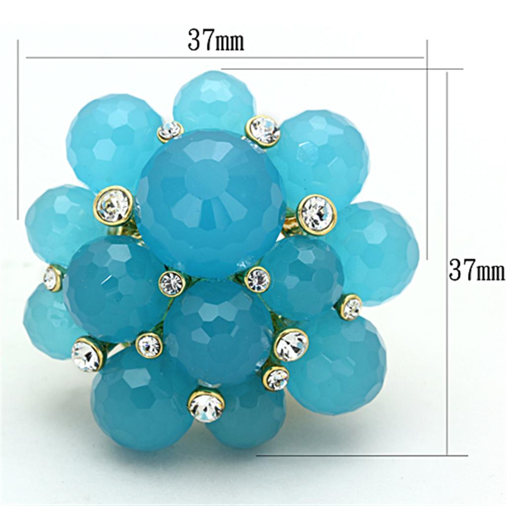MALO3212 - Gold Brass Ring with Synthetic Synthetic Glass in Sea Blue