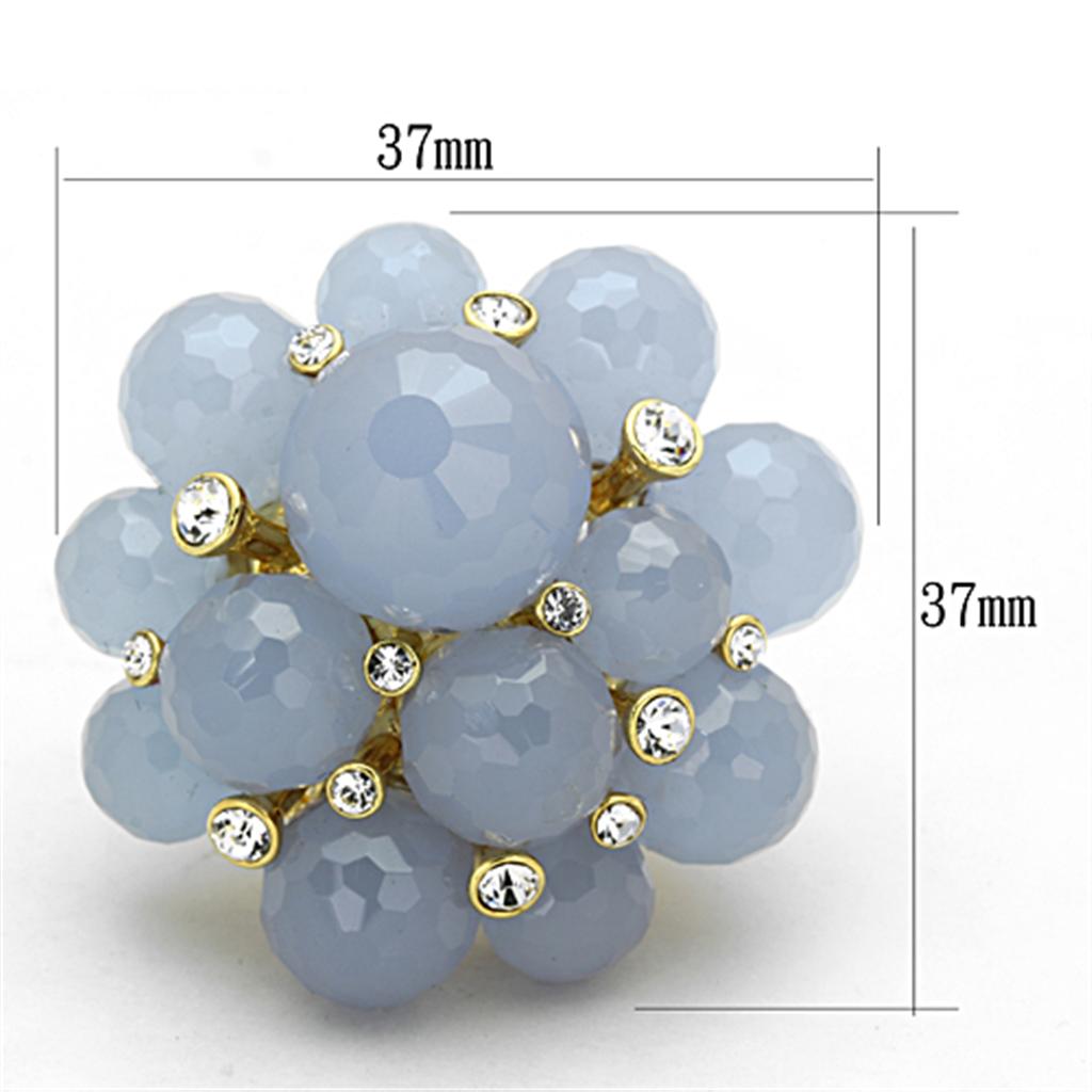 MALO3214 - Gold Brass Ring with Synthetic Synthetic Glass in Gray