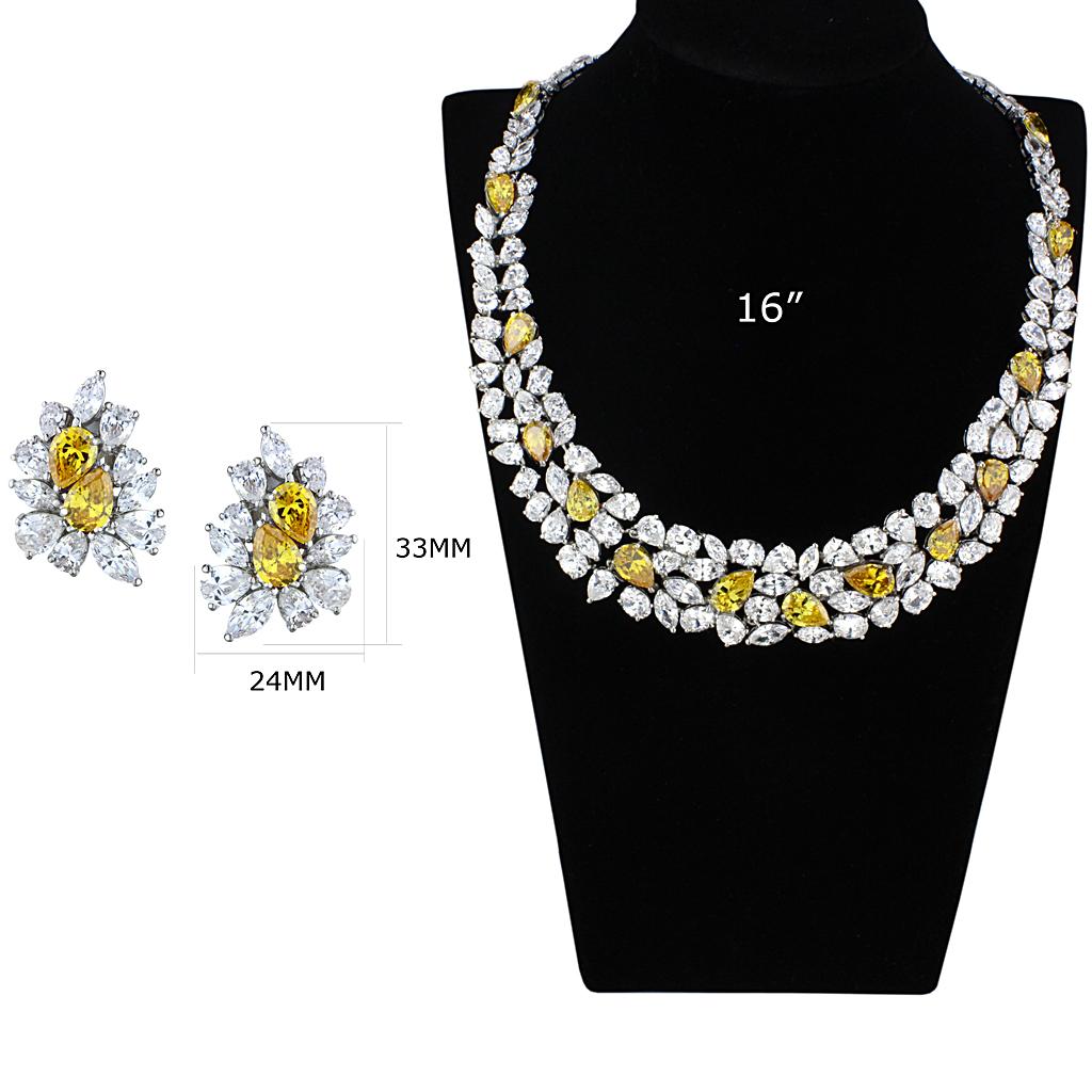 MALO3293 Rhodium Brass Jewelry Sets with AAA Grade CZ in Topaz